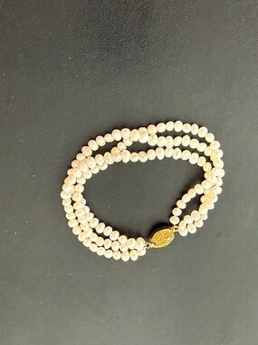 Freshwater Pearl Triple Strand Nugget Bracelet Gold Clasp Bridal